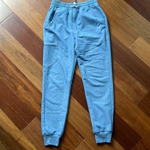 heather denim high-waisted jogger scrub pants